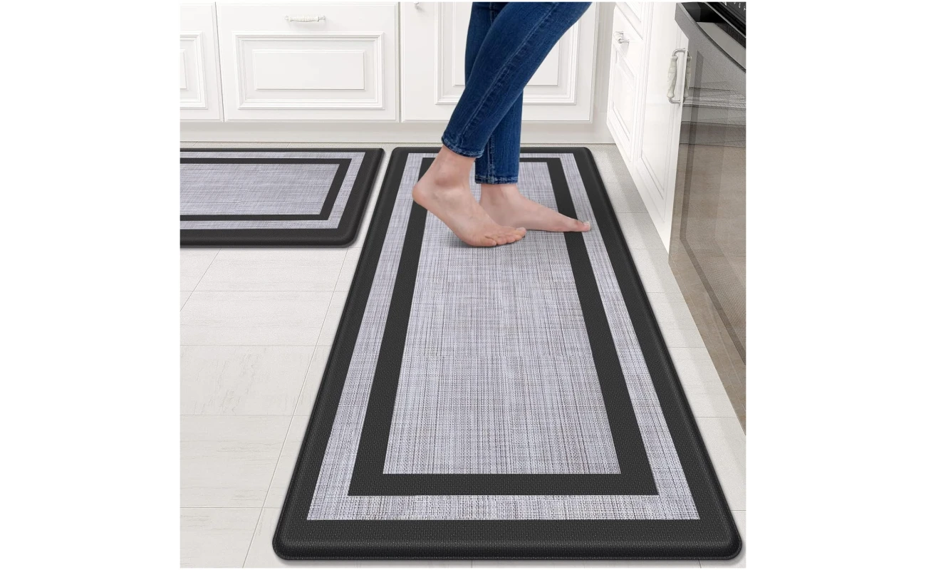 Mattitude Kitchen Mat [2 PCS] Cushioned Anti-Fatigue Non-Skid Waterproof Rugs Ergonomic Comfort Standing Mat for Kitchen, Floor, Office, Sink, Laundry, Black and Gray