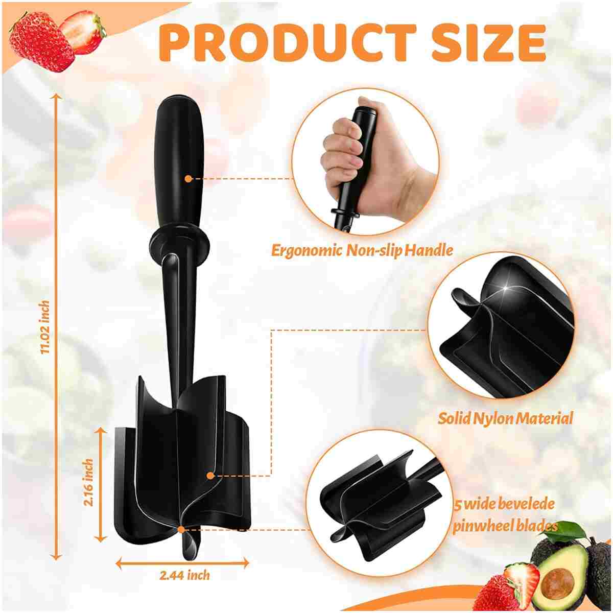 Meat Chopper, Hamburger Chopper, Potato Masher-Professional Multifunctional Heat Resistant Nylon Ground Beef Smasher Kitchen Tools And Gadgets, ​Safe For Non-Stick Cookware.