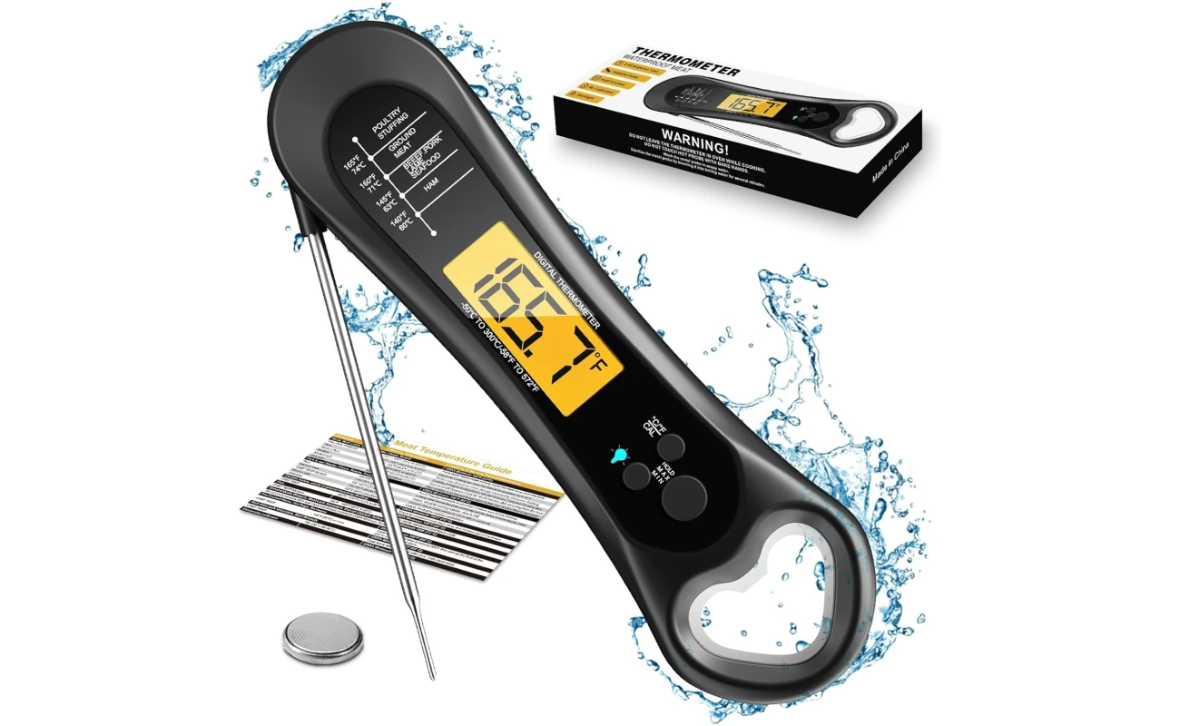 Meat Thermometer Digital, Instant Read Meat Thermometer for Grill and Cooking, with Bottle Opener, Backlight & Calibration Food Thermometer, Kitchen Gadgets for BBQ, Turkey,...