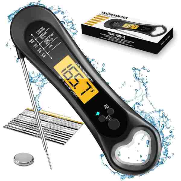 Meat Thermometer Digital, Instant Read Meat Thermometer for Grill and Cooking, with Bottle Opener, Backlight & Calibration Food Thermometer, Kitchen Gadgets for BBQ, Turkey,...