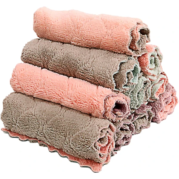 Microfiber Kitchen Washcloths, Super Absorbent Coral Velvet Dishtowels, Premium Table Cleaning Cloths, Non-Stick Oil Quick Dry Dish Towels, Soft Tea Towels, 10 Pack