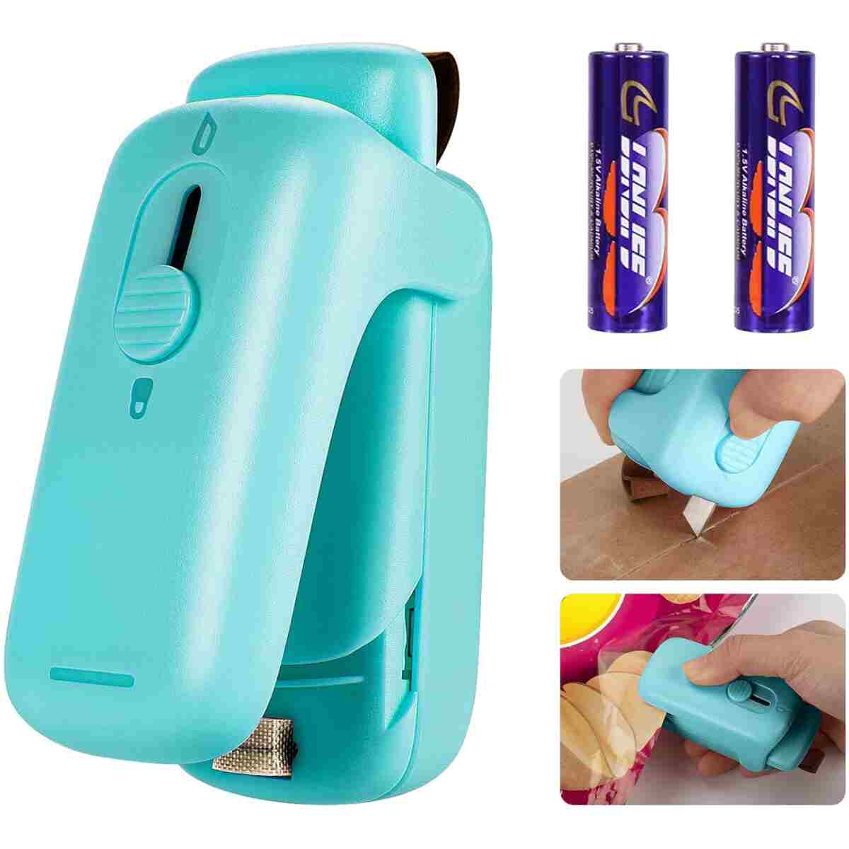 Mini Kenossion Chip Bag Sealer - Heat Seal with Cutter & Magnet, Portable Mini Sealing Machine to Reseal Plastic Bags & Keep Snacks Fresh (2xAA Batteries Included)