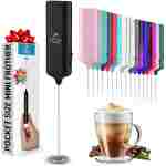 Mini & Mighty Milk Frother Wand - Powerful Handheld Drink Mixer - Stocking Stuffer Coffee Frother For Latte, Cappuccino, Matcha, Hot Chocolate, Creamer - Black