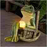 Miniature Frog Garden Statue Home Easter Gifts Decorations Fairy Garden Accessories Outdoor Lights Solar Garden Frog Decor Art Housewarming Gift for Patio,Yard,Lawn...