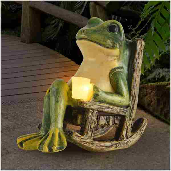 Miniature Frog Garden Statue Home Easter Gifts Decorations Fairy Garden Accessories Outdoor Lights Solar Garden Frog Decor Art Housewarming Gift for Patio,Yard,Lawn...