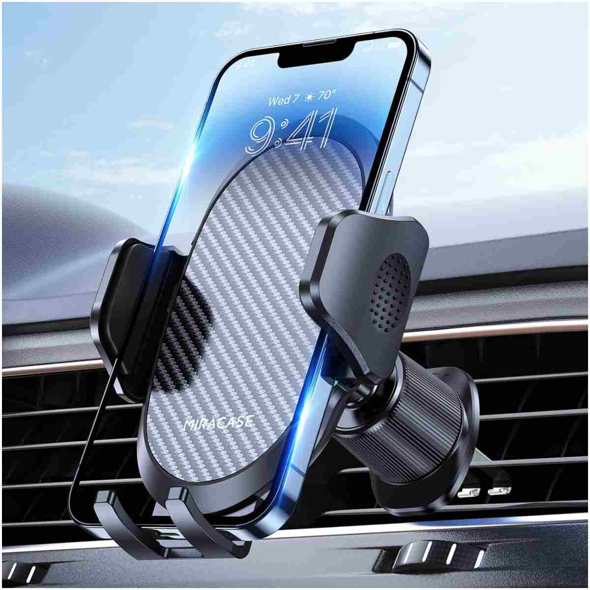 Miracase Phone Holders for Your Car with Metal Hook Clip, Air Vent Cell Phone Stand Car Mount, Universal Automobile Cradle Fit for iPhone Android and All Smartphones, Dark Black