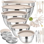 Mixing Bowls with Airtight Lids Set, 26PCS Stainless Steel Khaki Bowls with Grater Attachments, Non-Slip Bottoms & Kitchen Gadgets Set, Size 7, 4, 2.5, 2.0,1.5, 1QT, Great for...