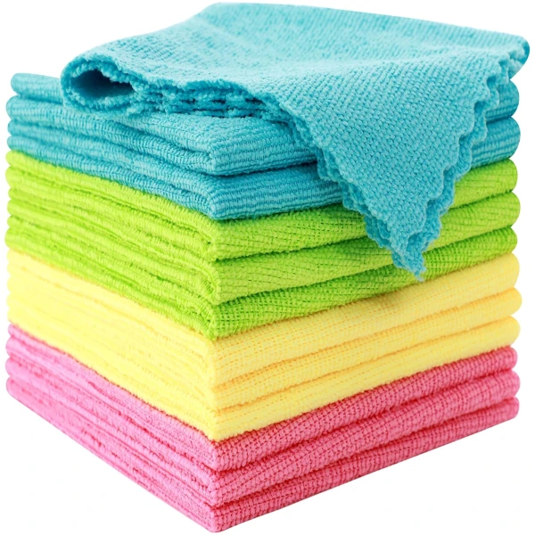MOONQUEEN 12 Pack Microfiber Cleaning Cloth - Reusable Cleaning Rag, Fast Drying Cleaning Towels,12"X12", Green/Blue/Yellow/Pink