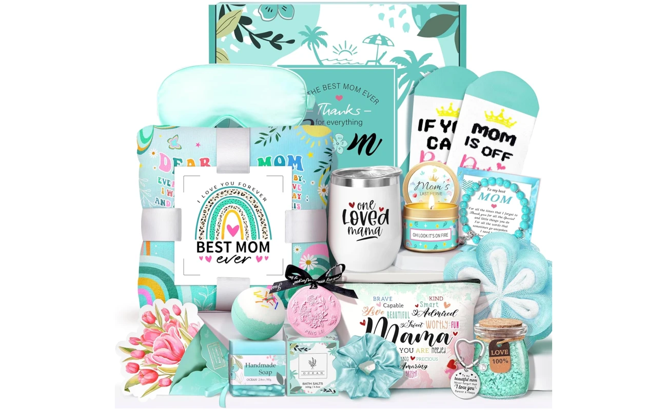 Mother's Day Baskets Gifts for Mom - 16 Pcs Luxury Self-Care Gift Basket for Mothers Day Mama (Green)