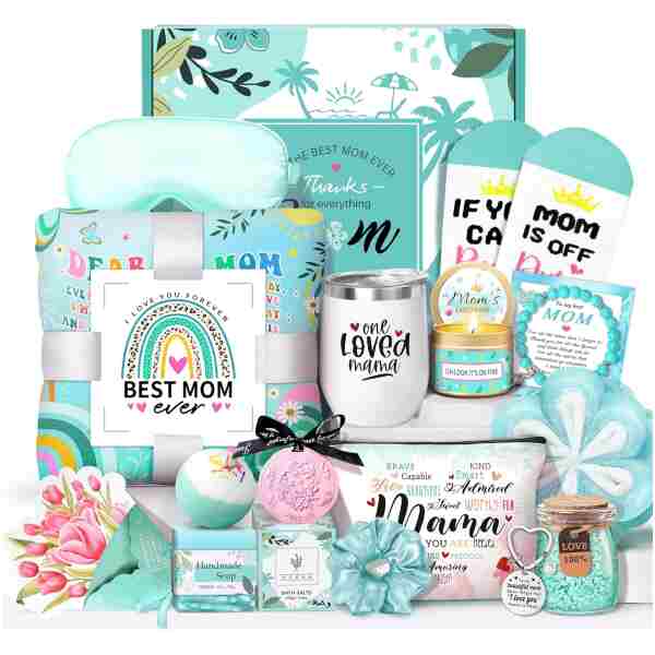 Mother's Day Baskets Gifts for Mom - 16 Pcs Luxury Self-Care Gift Basket for Mothers Day Mama (Green)