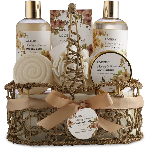 Mothers Day Gift Basket, Mother's Day Gifts For Mom, Daughter, Grandma, Wife, Spa Honey Almond Scent, Luxury Bath & Body Set, Shower Gel, Bubble Bath, Body Lotion, Salts, Bath...