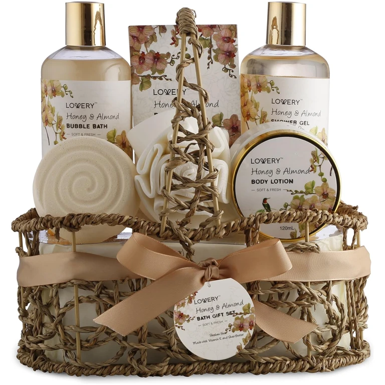 Mothers Day Gift Basket, Mother's Day Gifts For Mom, Daughter, Grandma, Wife, Spa Honey Almond Scent, Luxury Bath & Body Set, Shower Gel, Bubble Bath, Body Lotion, Salts, Bath...