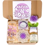 Mothers Day Gift For Mom From Daughter,Son,Kid,Husband,Personalized Gift Box For Mama With Floral Card, Scented Candle, Best Mom Ever Tumbler, Handcrafted Crochet Flowers,Beaded...