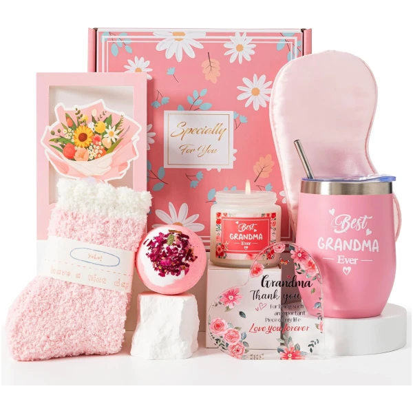 Mothers Day Gifts for Grandma, Gift Basket Box Set Kit from Granddaughter Grandson Birthday Gift Ideas Best Ever Set Relaxing SPA Gifts Get Well Soon Thanksgiving Presents