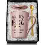 Mothers Day Gifts for Mom from Daughter Son Kids - 14Oz Funny World's Best Mom Mug with Gold Print, Birthday Presents for Mama Wife, Unique Pink Marble Coffee Cup with Lid Spoon...