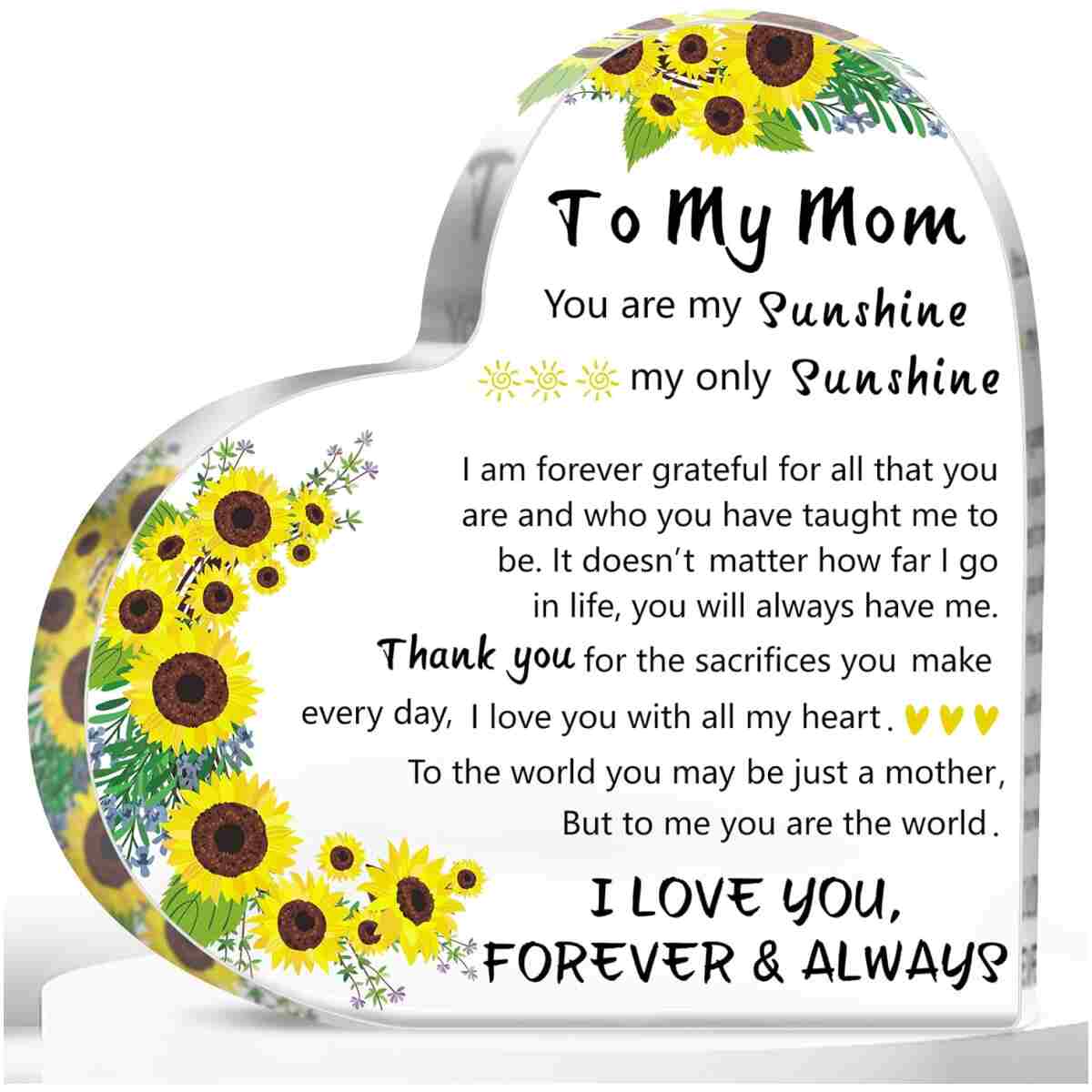 Mothers Day Mom Gifts for Mom from Daughter Son, 5.9×5.9 inch Delicate Heart Plaque, Birthday Sign Present Idea, First Mothers Day Christmas Stocking Stuffers Birthday Acrylic...