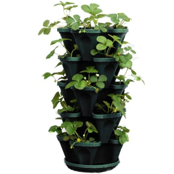 Mr. Stacky 1305-HG 5-Tier Stackable Strawberry, Herb, Flower, & Vegetable Planter - Vertical Gardening Indoor / Outdoor Stacking Garden Pots Hunter Green, 22.5 Quarts