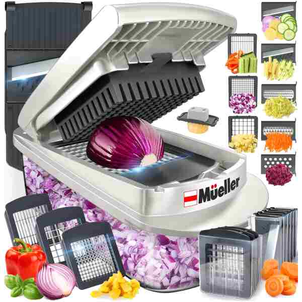 Mueller Pro-Series 10-in-1, 8 Blade Vegetable Chopper, Onion Mincer, Cutter, Dicer, Egg Slicer with Container, French Fry Cutter Potatoe Slicer, Home Essentials & Kitchen...