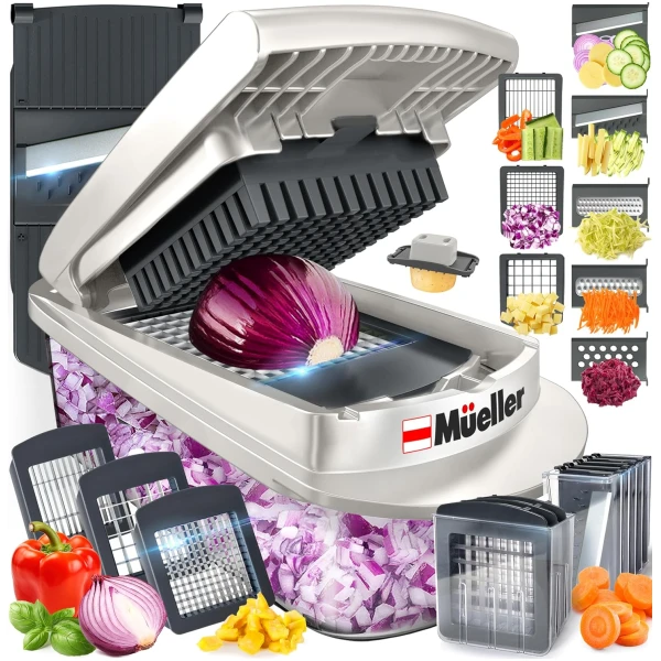 Mueller Pro-Series 10-in-1, 8 Blade Vegetable Chopper, Onion Mincer, Cutter, Dicer, Egg Slicer with Container, French Fry Cutter Potatoe Slicer, Home Essentials & Kitchen...