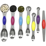 Multicolor Magnetic Measuring Spoons Set with Leveler - Stainless Steel, Stackable, Fits Spice Jars - For Baking Kitchen