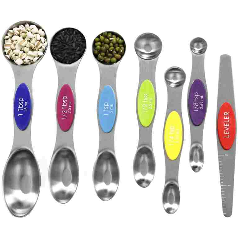 Multicolor Magnetic Measuring Spoons Set with Leveler - Stainless Steel, Stackable, Fits Spice Jars - For Baking Kitchen