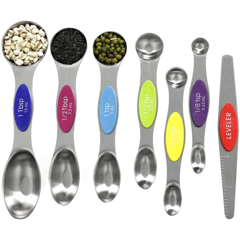 Multicolor Magnetic Measuring Spoons Set with Leveler - Stainless Steel, Stackable, Fits Spice Jars - For Baking Kitchen