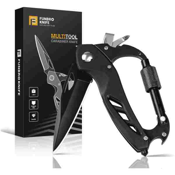 Multitool Carabiner with Pocket Knife, Stocking Stuffers Gifts for Men, EDC Carabiners with Folding Knives, Bottle Opener, Window Breaker and Screwdriver, Survival Gear for...