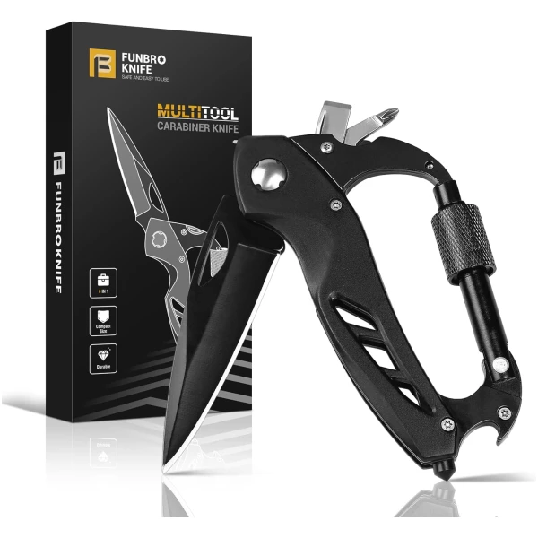 Multitool Carabiner with Pocket Knife, Stocking Stuffers Gifts for Men, EDC Carabiners with Folding Knives, Bottle Opener, Window Breaker and Screwdriver, Survival Gear for...