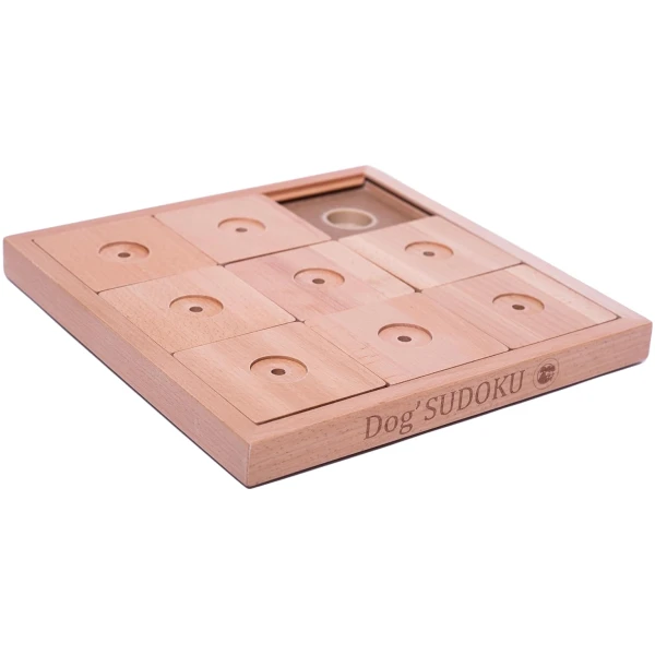 My Intelligent Pets Wooden Sudoku Puzzle for Medium to Large Dogs – Expert Brain Pet Toy with 9 Treat-Hiding Holes – Large Size, Wood
