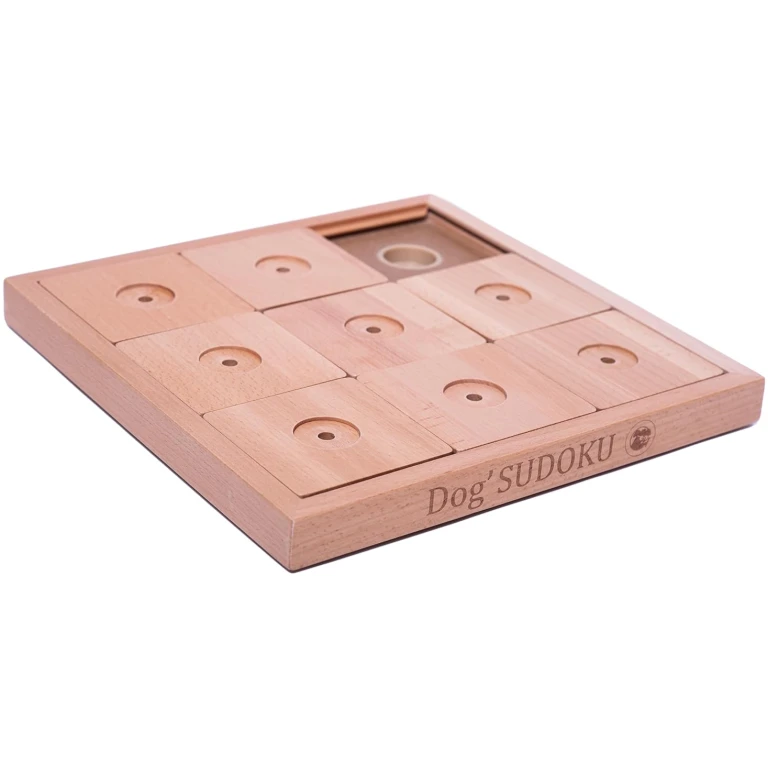 My Intelligent Pets Wooden Sudoku Puzzle for Medium to Large Dogs – Expert Brain Pet Toy with 9 Treat-Hiding Holes – Large Size, Wood
