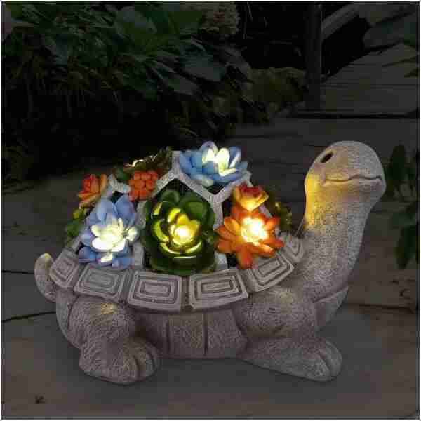 Nacome Solar Garden Outdoor Statues Turtle with Succulent and 7 LED Lights - Lawn Decor Tortoise Statue for Patio, Balcony, Yard Ornament - Unique Housewarming Gifts