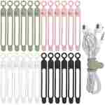 Nearockle 24Pcs Silicone Cable Straps Cord Organizer for Bundling Earphone, Phone Charger, Computer Cords, Reusable Cable Ties Wire Organizer in Home,Office,Kitchen,School (4...