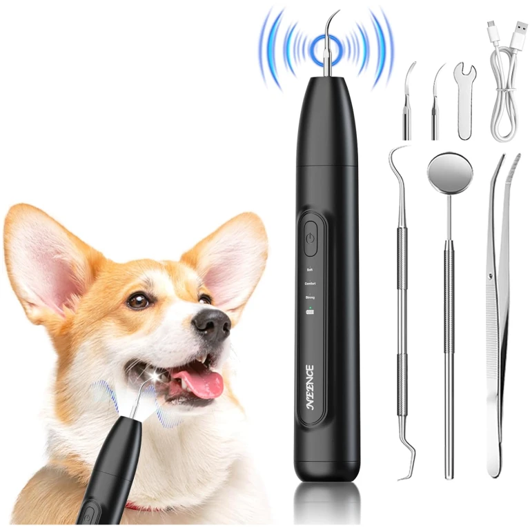 NEENCE Dog Tartar Remover for Teeth, Dog Tooth Brushing Kit with LED Light, Pet Ultrasonic Cleaner, Teeth Cleaning for Pet Dental Care, Black