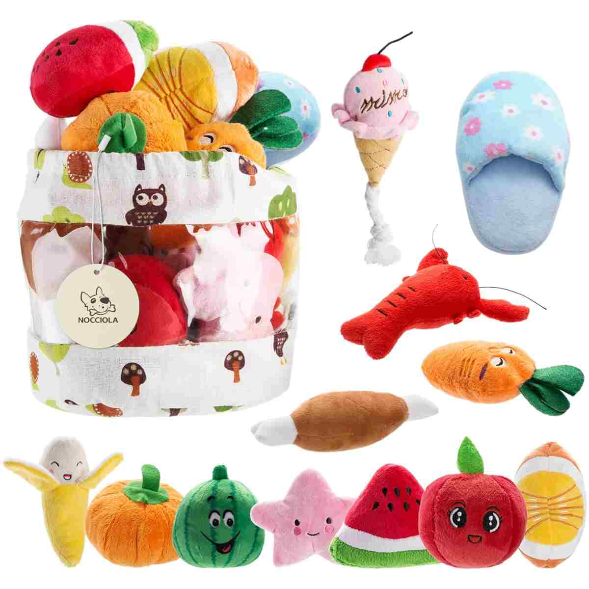 Nocciola Dog Squeaky Toys, Plush Small Dog Toys for Dogs, Stuffed Dog Toys with Squeakers,12 pcs Puppy Toys with a Carrying Bag for Small Medium Size Dogs
