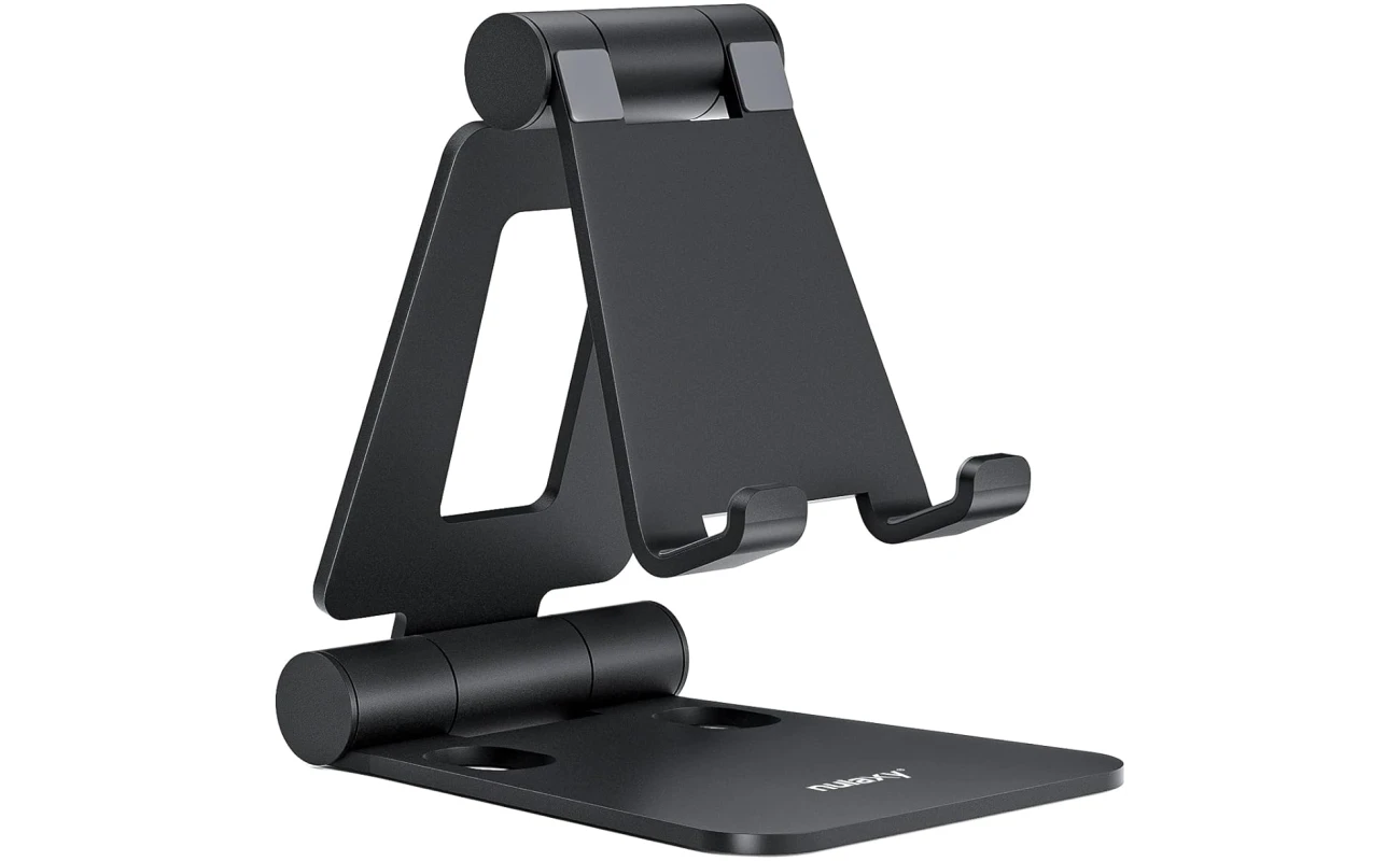 Nulaxy Dual Folding Cell Phone Stand, Fully Adjustable Foldable Desktop Phone Holder Cradle Dock Compatible with Phone 16 15 14 13 12 11 Pro Xs Xs Max Xr X 8, Nintendo Switch,...