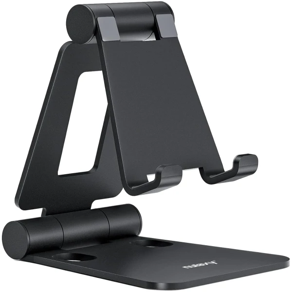 Nulaxy Dual Folding Cell Phone Stand, Fully Adjustable Foldable Desktop Phone Holder Cradle Dock Compatible with Phone 16 15 14 13 12 11 Pro Xs Xs Max Xr X 8, Nintendo Switch,...