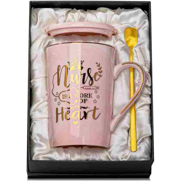 Nurse Gifts for Women, Funny Nurse Mug with Gold Print, Nurses Week Retirement Graduation Appreciation Present, School Nursing Student RN Practitioner, 14oz Pink Marbled Ceramic...