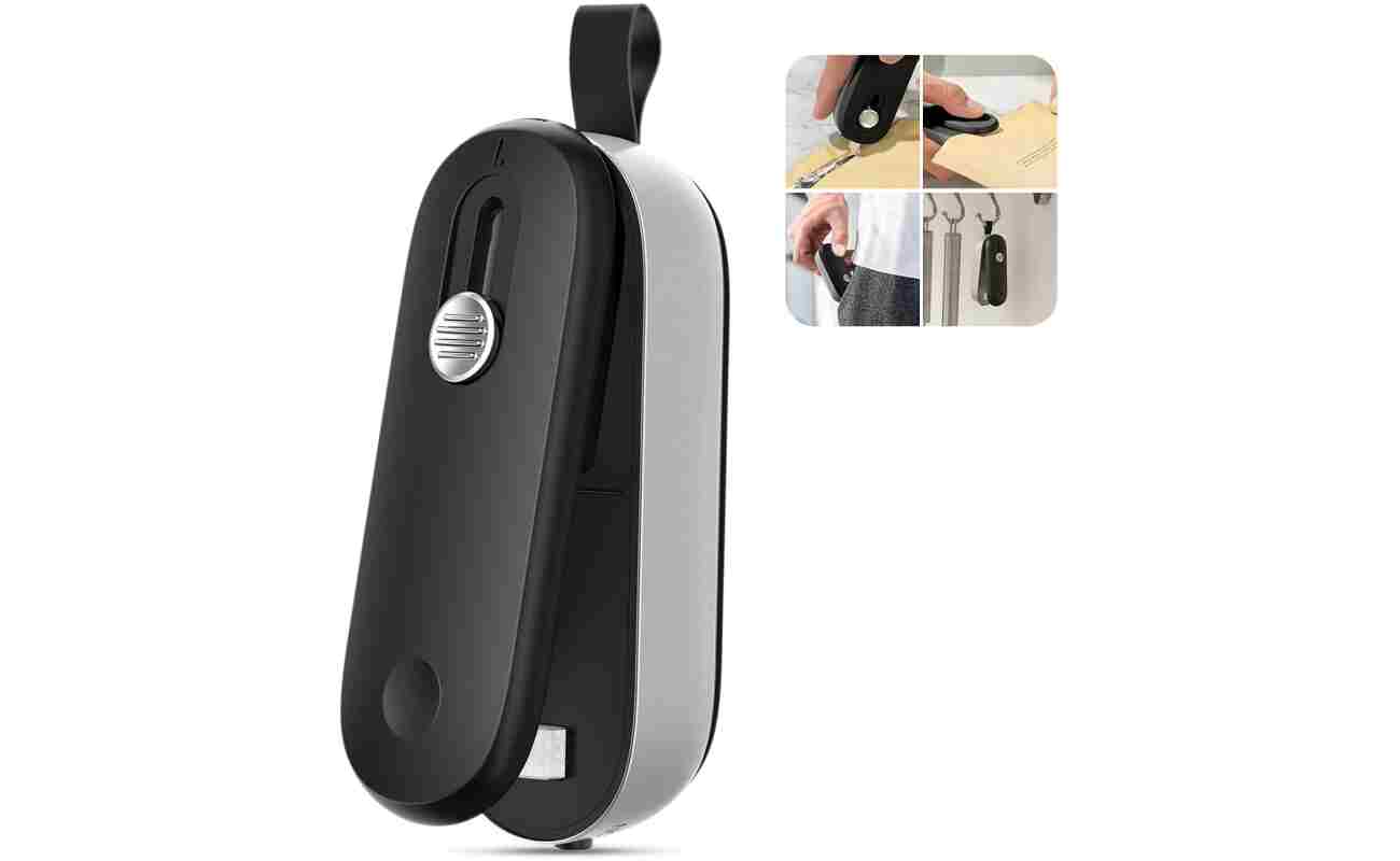 ODSD Bag Sealer, 2 in 1 Mini Bag Sealer Heat Seal and Cutter with Lanyard, Portable Handheld Chip Bag Sealer Heat Sealer for Snacks Candies Plastic Bag Food Storage (Batteries...