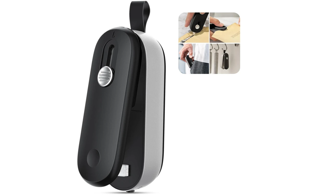 ODSD Bag Sealer, 2 in 1 Mini Bag Sealer Heat Seal and Cutter with Lanyard, Portable Handheld Chip Bag Sealer Heat Sealer for Snacks Candies Plastic Bag Food Storage (Batteries...