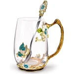 OEAGO Birthday Gifts for Women Mom Glass Coffee Enamels Mug Best Mothers Day Butterfly Gifts for Her from Daughter Son Lead-Free Christmas Tea Cup with Spoon Sets