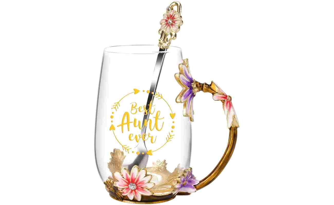 OEAGO Gifts for Aunt from Niece Nephew Tea Cup Cool Birthday Gift Enamel Flower Glass Mugs Christmas Mothers Day New Aunt Announcement Promoted