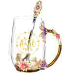 OEAGO Gifts for Aunt from Niece Nephew Tea Cup Cool Birthday Gift Enamel Flower Glass Mugs Christmas Mothers Day New Aunt Announcement Promoted