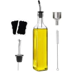 Olive Oil Dispenser Bottle, 1 Pcs Glass Olive Oil Dispenser and Vinegar Dispenser Set with 2 Stainless Steel Pourers, 2 Labels,1 Brush and 1 Funnel Oil Bottles for Kitchen (500ml)