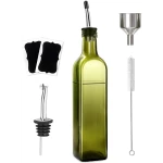 Olive Oil Dispenser Bottle, 1 Pcs Green Glass Olive Oil Dispenser and Vinegar Dispenser Set with 2 Stainless Steel Pourers, 2Labels,1 Brush and 1 Funnel Oil Bottles for Kitchen,...