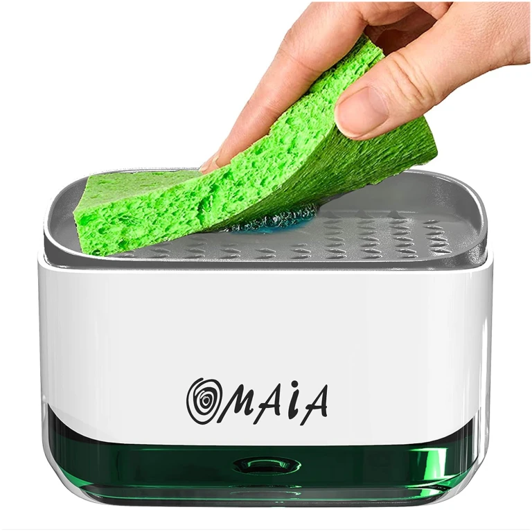 OMAIA 2-in-1 Dish Soap Dispenser with Sponge Holder - Smart Kitchen Gadget - Sink Countertop Organizer