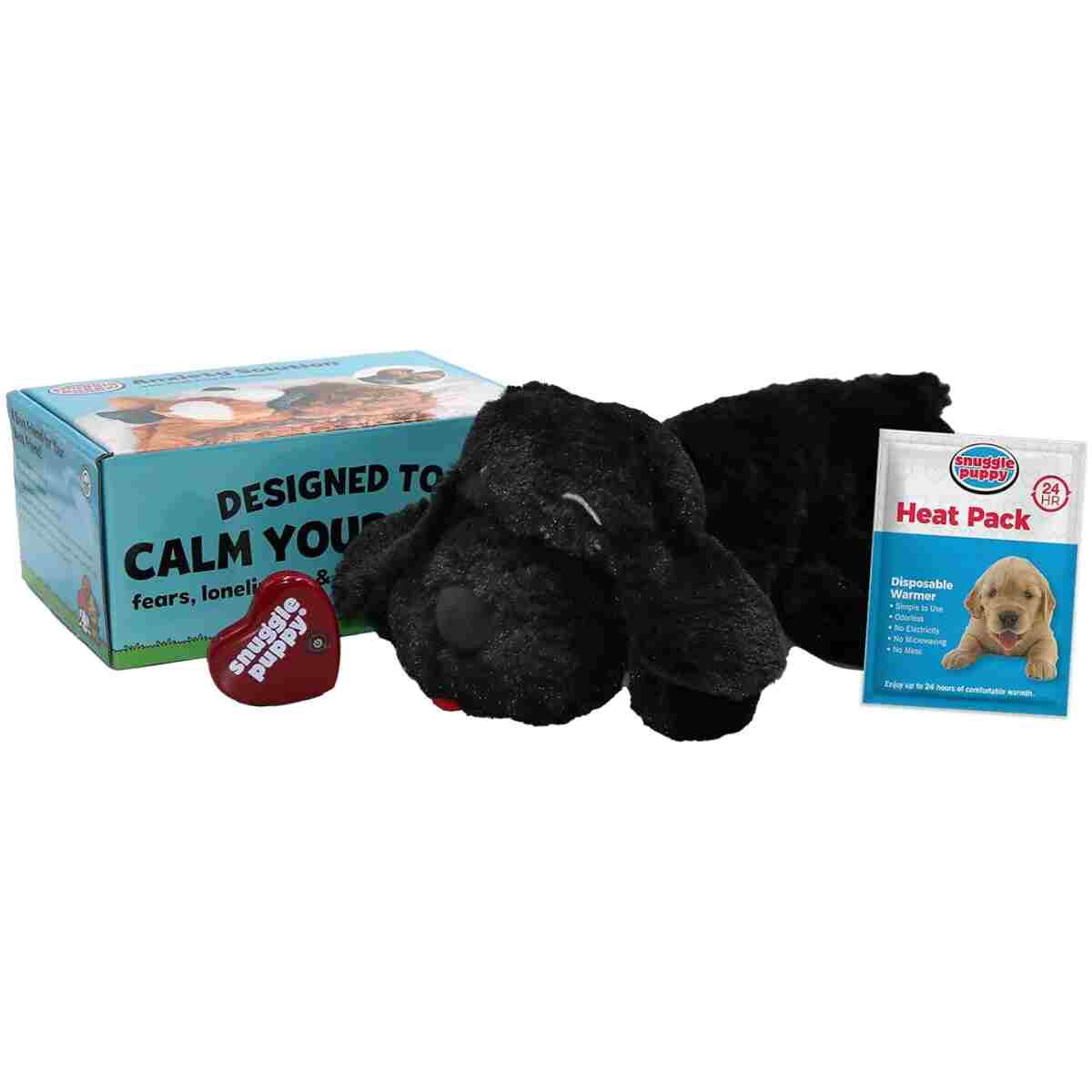 Original Snuggle Puppy Heartbeat Stuffed Toy for Dogs. Pet Anxiety Relief and Calming Aid, Comfort Toy for Behavioral Training in Black