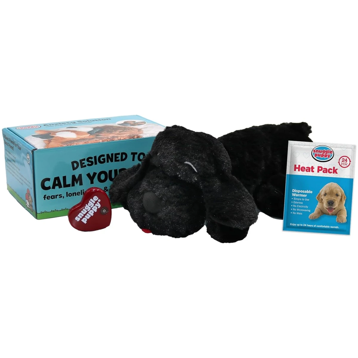 Original Snuggle Puppy Heartbeat Stuffed Toy for Dogs. Pet Anxiety Relief and Calming Aid, Comfort Toy for Behavioral Training in Black