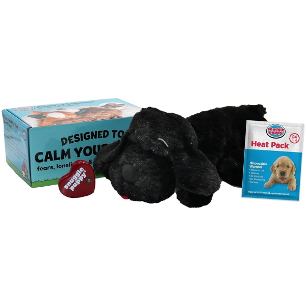 Original Snuggle Puppy Heartbeat Stuffed Toy for Dogs. Pet Anxiety Relief and Calming Aid, Comfort Toy for Behavioral Training in Black