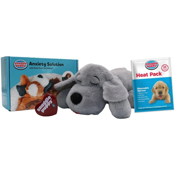 Original Snuggle Puppy Toys - Heartbeat Puppy for Dogs - Dog Plush for Anxiety Relief, Calming Aid, and Comfort Toy for Behavioral Training in Biscuit in Gray