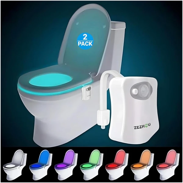 Original Toilet Night Light 2 Pack, ZEZHOU Motion Sensor Activated LED Lamp, Fun 8 Colors Changing Bathroom Nightlight Add on Toilet Bowl Seat, Perfect Decorating Gadget for Dad...